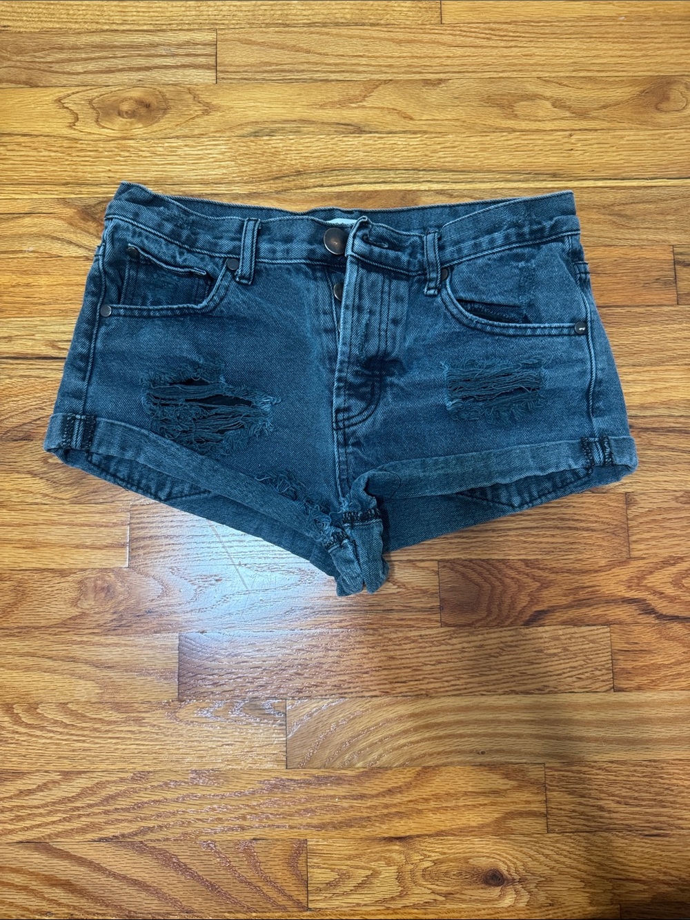 High-Rise Black Distressed Denim Women’s Shorts